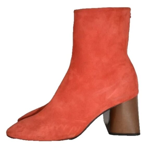 $575 RAG & BONE Fei Ankle Boot SUEDE RED FLARED BLOCK HEEL SOCK 38 (DC11) - Picture 3 of 8